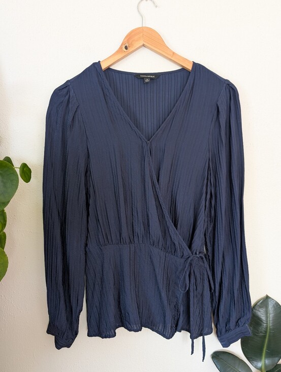 Banana Republic Tops - Banana Republic | Long Sleeve Jacquard Wrap Top Navy